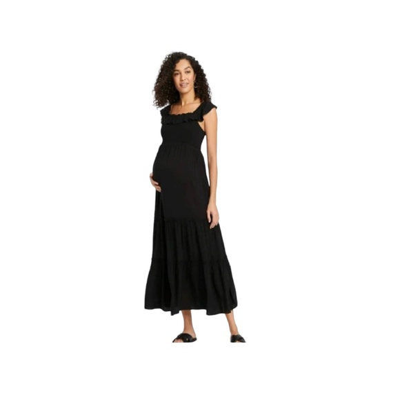Isabel Maternity Ruffle Short Sleeve Smocked Maxi Maternity Dress, Size M - Picture 4 of 4